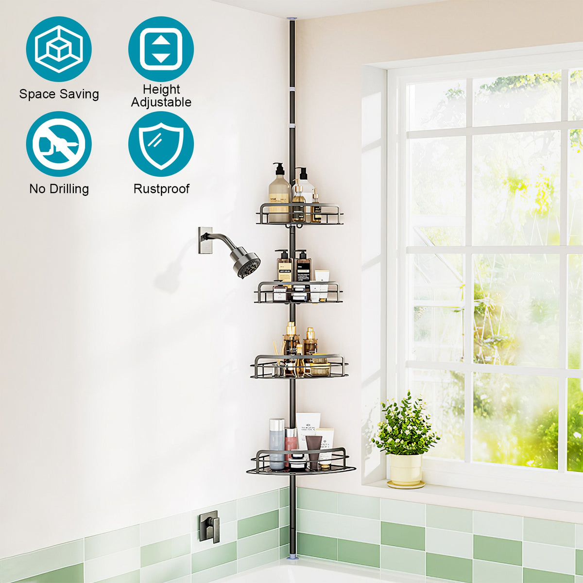 Corner Shower Caddy with 4 Adjustable Shelves