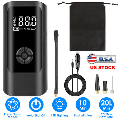 Portable Car Tire Inflator with LED Light & Digital Display