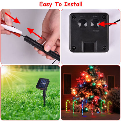 Solar Candy Cane Pathway Lights - 4 Pack with 8 Light Modes