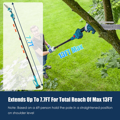 Cordless Pole Saw 21V with Extension Pole and Mini Chainsaw
