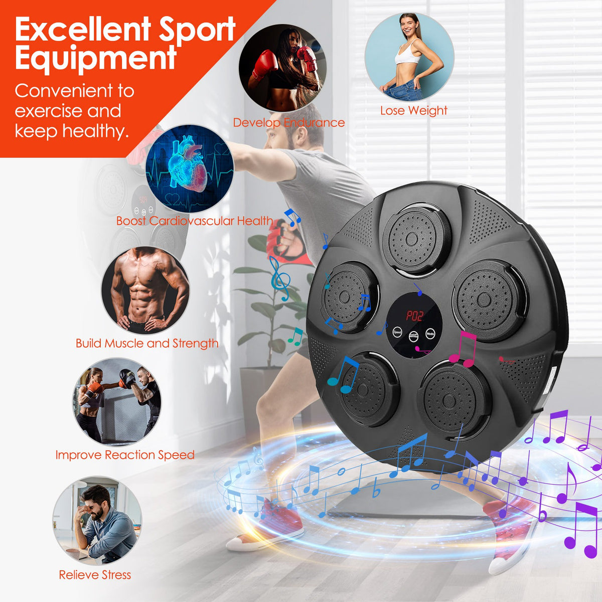 Music Boxing Machine with LED Lights and Bluetooth Speaker