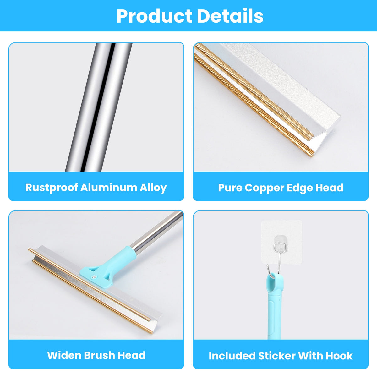 Pet Hair Removal Rake with 54" Adjustable Telescopic Handle