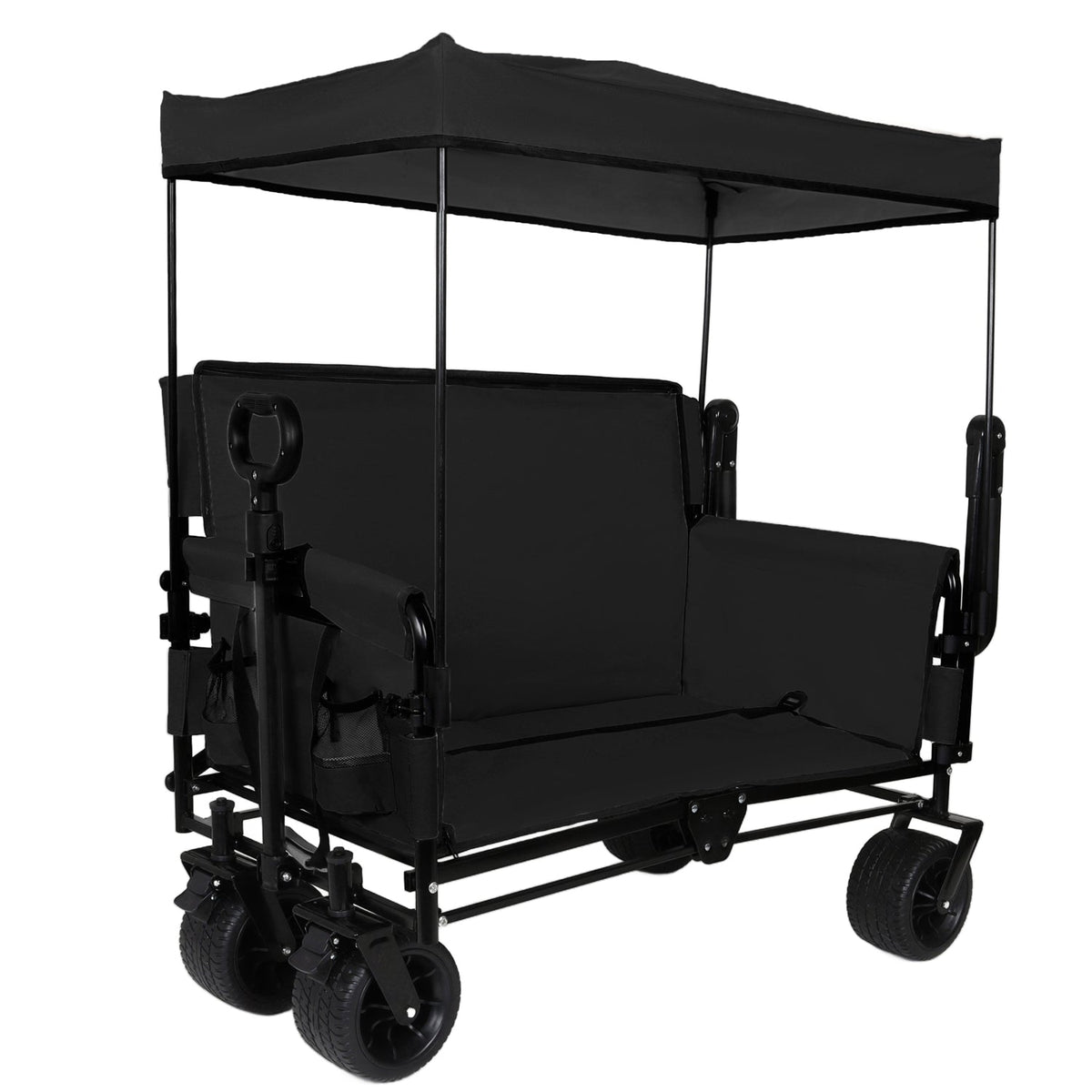 Folding Wagon Cart with Bench Seat & Canopy, 500lbs Capacity