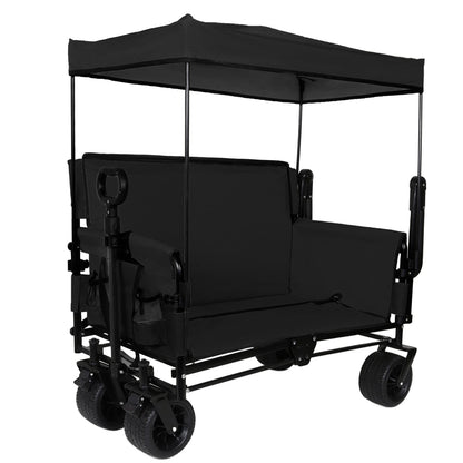 Folding Wagon Cart with Bench Seat & Canopy, 500lbs Capacity