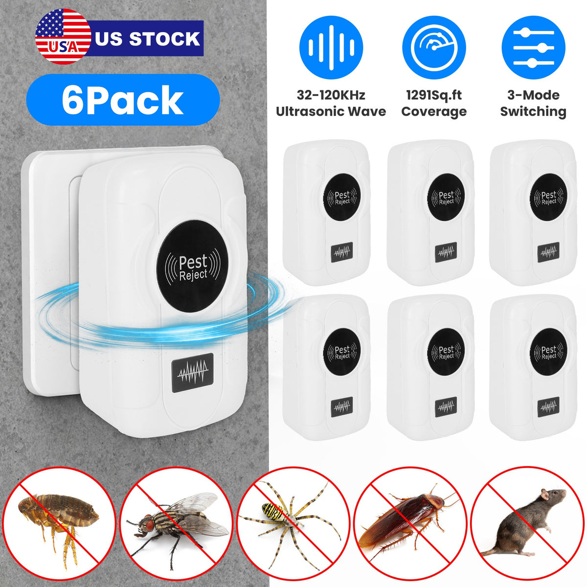 Ultrasonic Pest Repeller 6-Pack Indoor Plug-In Bug Control