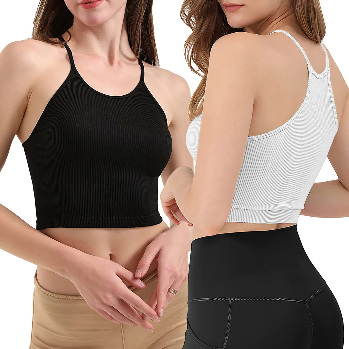 3 Pack Women Crop Basic Tank Top Ribbed Knit Sleeveless Round Neck 9 Color Machine Wash Summer Crop S to XL