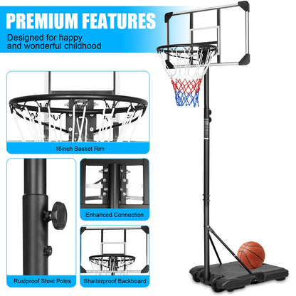 Portable Kids Basketball Hoop with Wheels, Height Adjustable 5.6 to 7ft Basketball Goal System Indoor Outdoor for Kids T