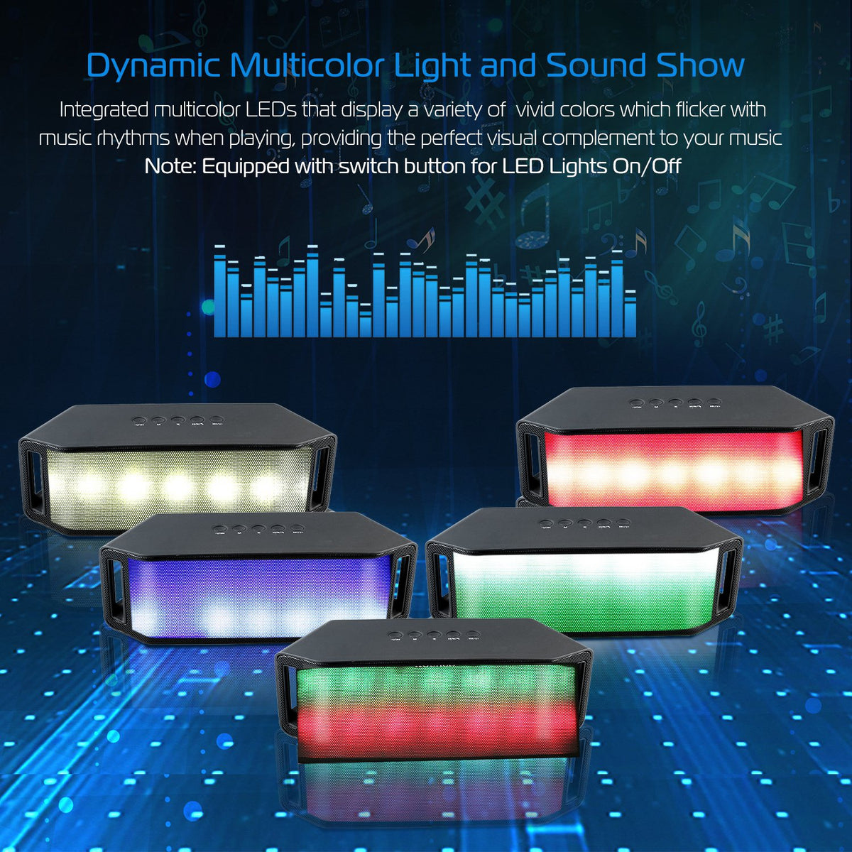 LED Wireless Speaker with Multicolor Lights and FM Radio