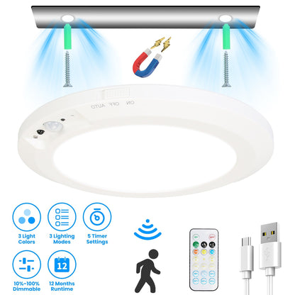 Magnetic Flush Ceiling Light Rechargeable Motion Sensor Ceiling Light Wireless Ceiling Light with Timer Remote Stepless Dimmable for Closet Stairs Gar
