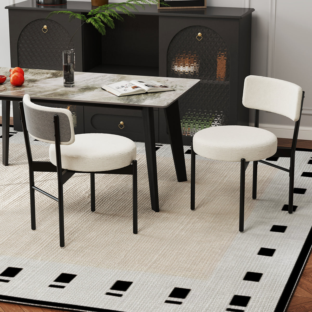 Padded Dining Chairs Set of 2 with Curved Backrest