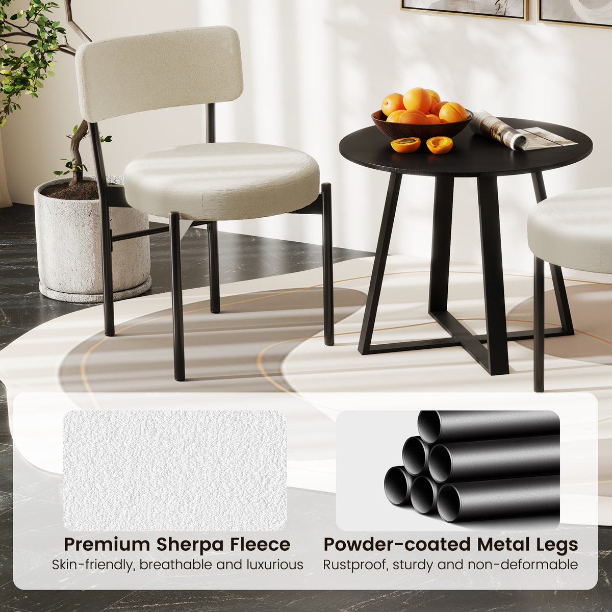 Padded Dining Chairs Set of 2 with Curved Backrest
