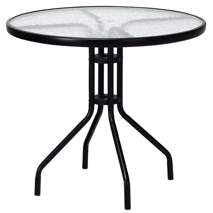 32 Inch Outdoor Patio Round Tempered Glass Top Table with Umbrella Hole