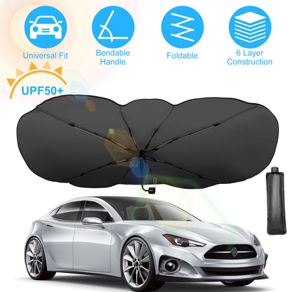 Foldable Car Windshield Sun Umbrella 57x33" UPF50+ Silver