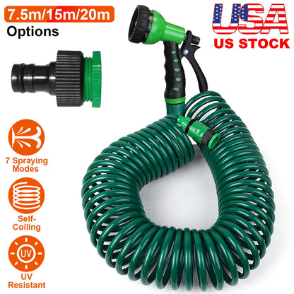 Self-Coiling Garden Hose with 7-Mode Sprayer - 49.2ft