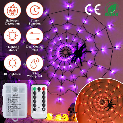 Spider Web Light with Hairy Spider - 70 LED Halloween Decoration