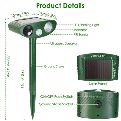 Solar Ultrasonic Animal Repeller with Motion Sensor & LED Light