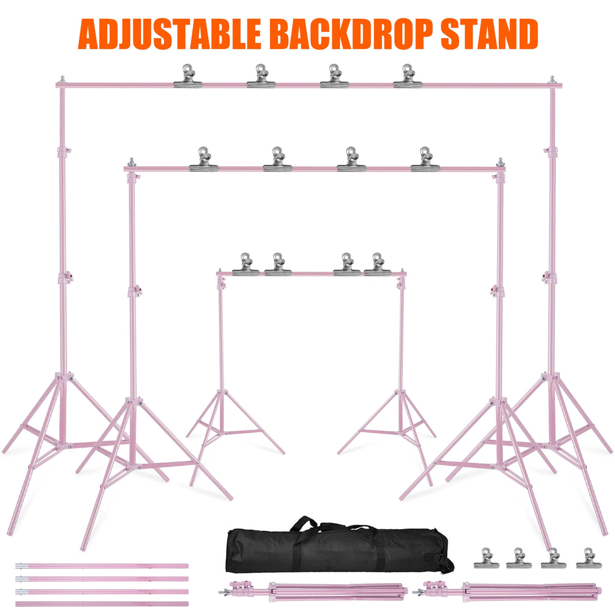 6.5 x 10ft Photo Video Studio Backdrop Background Stand Adjustable Heavy Duty Photography Backdrop Support Stand Set wit
