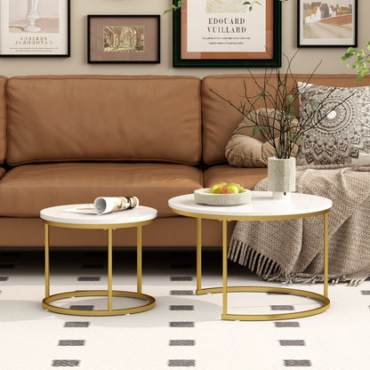 Nesting Coffee Table Set of 2 with Marble Pattern Tops
