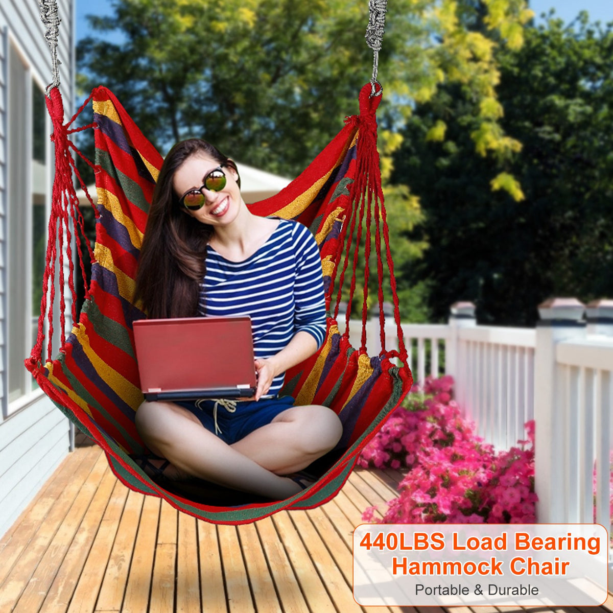 Hammock Hanging Chair with Pillows – 440 LBS Capacity