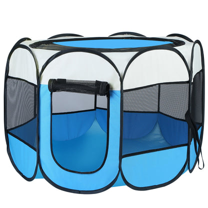 Foldable Pet Playpen with Mesh Panels and Zipper Top