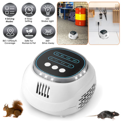 Ultrasonic Rodent Repeller with 4 Modes & Strobe Light