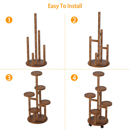 5 Tier Rolling Plant Stand with Wheels for Indoor Outdoor Use