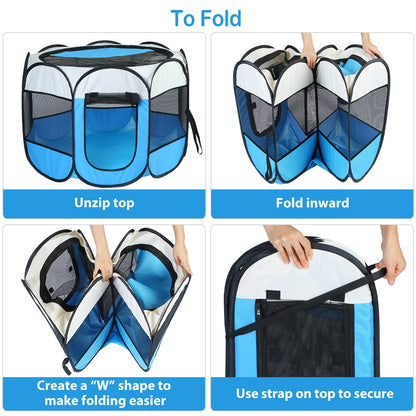 Foldable Pet Playpen with Mesh Panels and Zipper Top