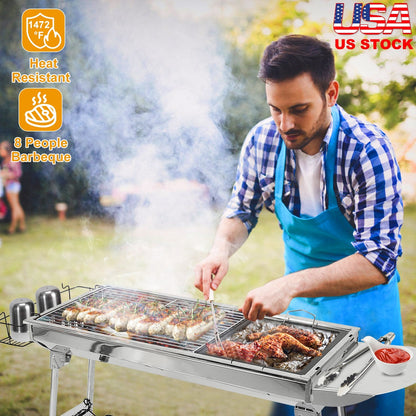 Foldable BBQ Grill Portable Charcoal Barbeque Grill Stainless Steel BBQ Grill For Picnic Camping Backyard Cooking