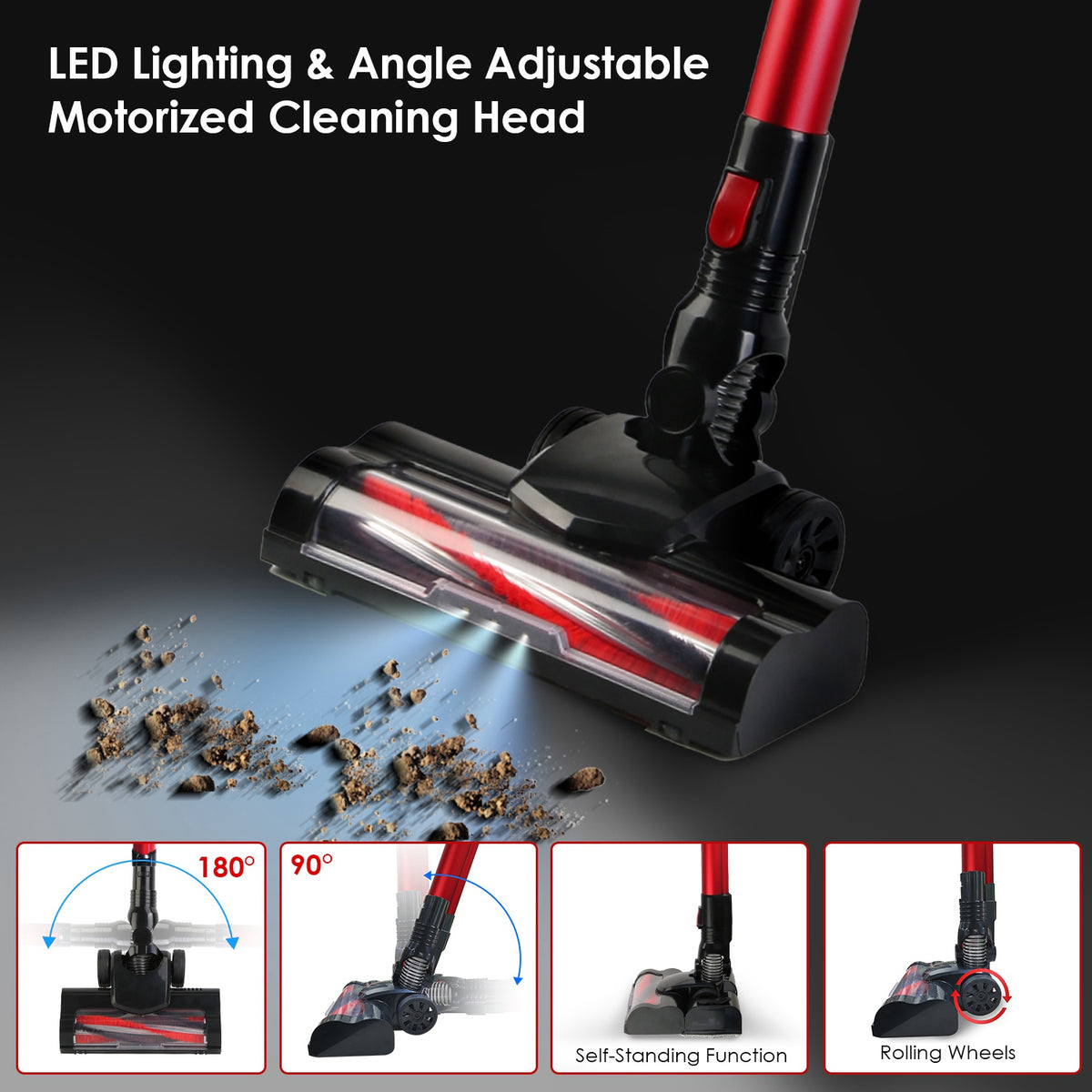 Cordless Stick Vacuum Cleaner with 12000PA Suction & LED Light