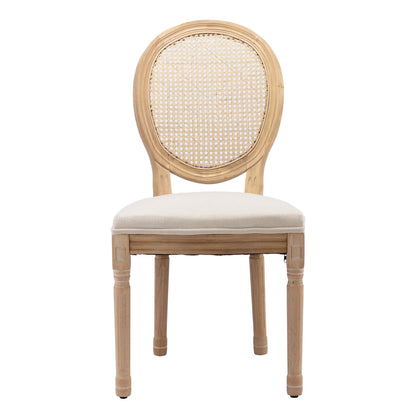 French Style Solid Wood Dining Chairs Set of 2, Elegant Oval Back Kitchen Side Chairs for Dining Room & Living Room