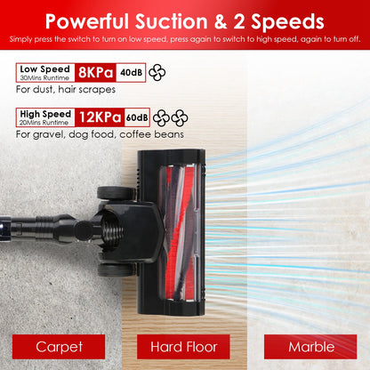 Cordless Stick Vacuum Cleaner with 12000PA Suction & LED Light