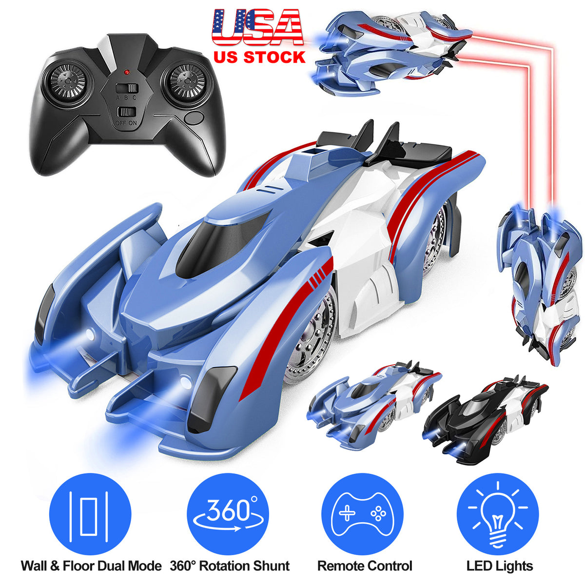 Wall Climbing RC Car with 360° Rotation and LED Lights