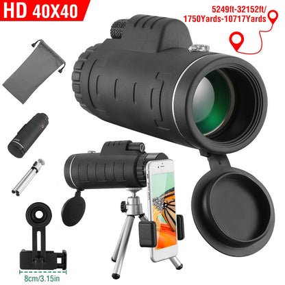 40x40 Monocular Telescope with Phone Adapter and Tripod