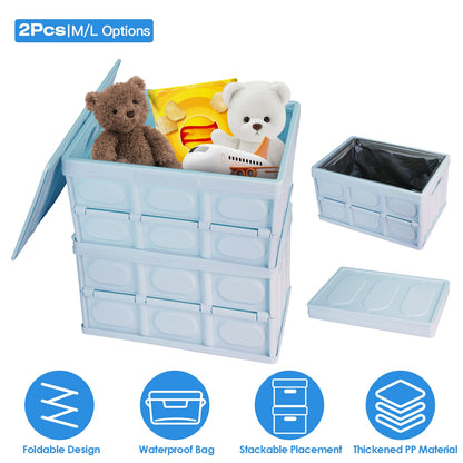 Collapsible Storage Bins with Lids - 2 Pack Stackable Organizer