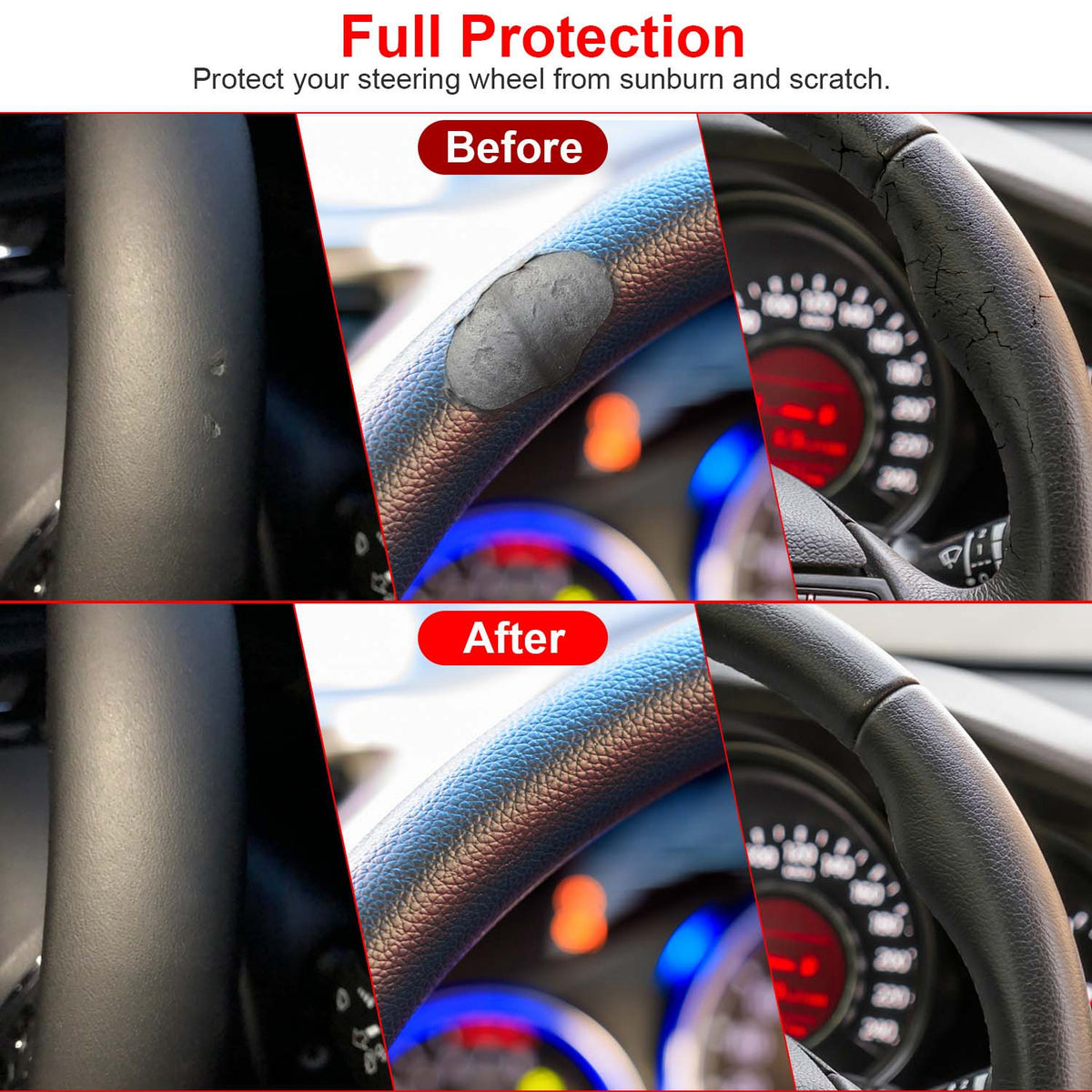 Steering Wheel Cover 14.5-15" Universal Fiber Leather