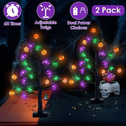 Lighted Halloween Tree 2-Pack with Timer & Adjustable Branches