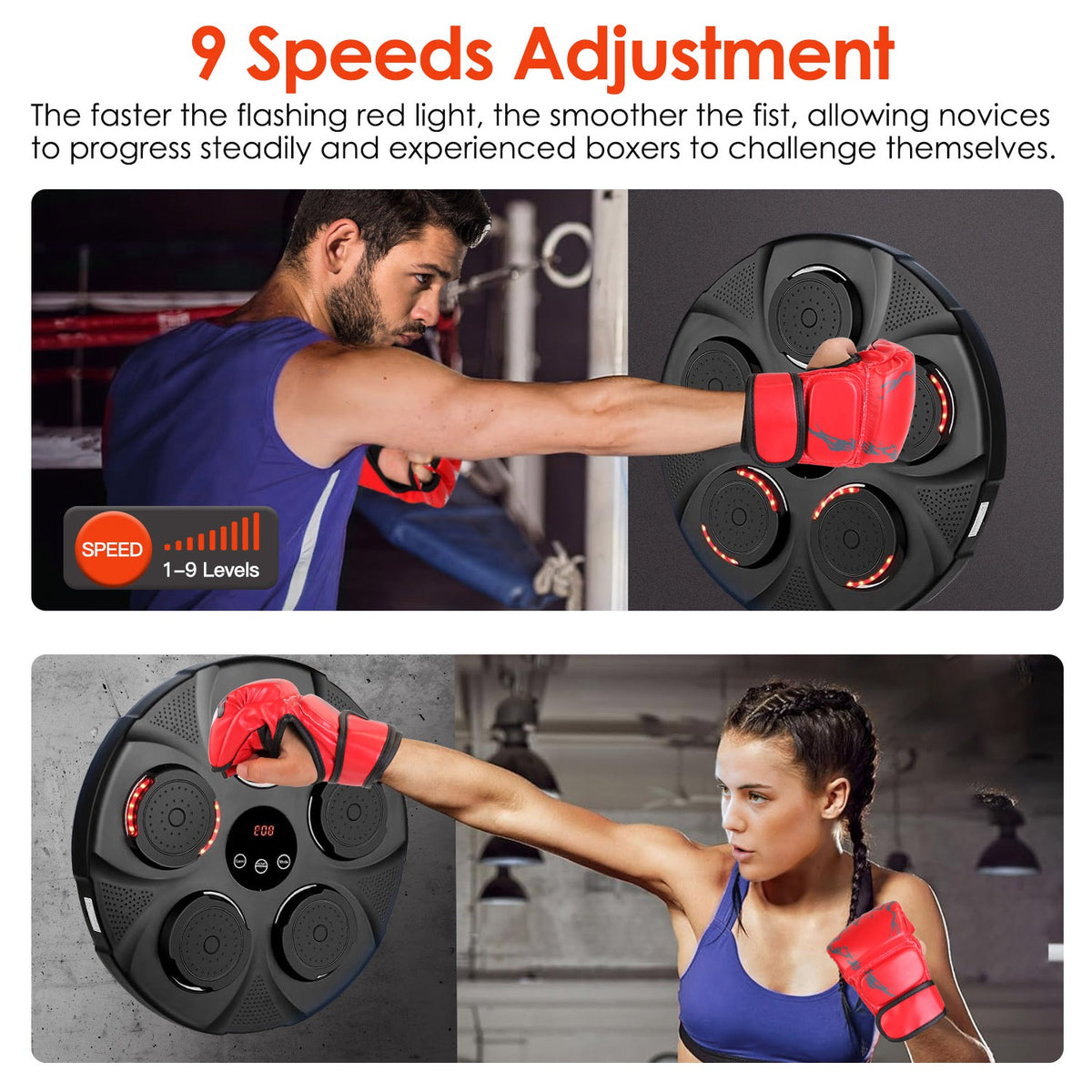 Music Boxing Machine with LED Lights and Bluetooth Speaker