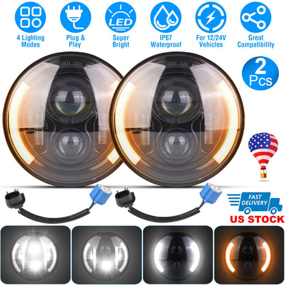 7 Inch Round LED Headlight with Halo DRL & Turn Signal