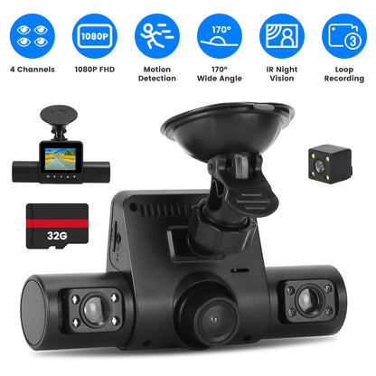 4 Channel Dash Cam with 360° Coverage and Night Vision