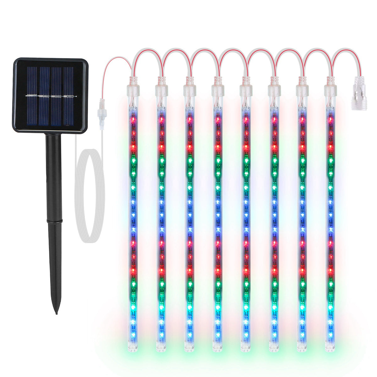 Solar Meteor Shower String Lights 8 Tubes 144 LED Waterproof