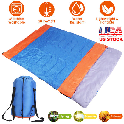 Double Sleeping Bag for 2-3 People - Water Resistant Cotton