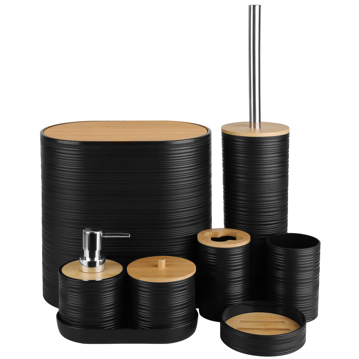 8-Piece Bathroom Accessories Set with Bamboo Accents