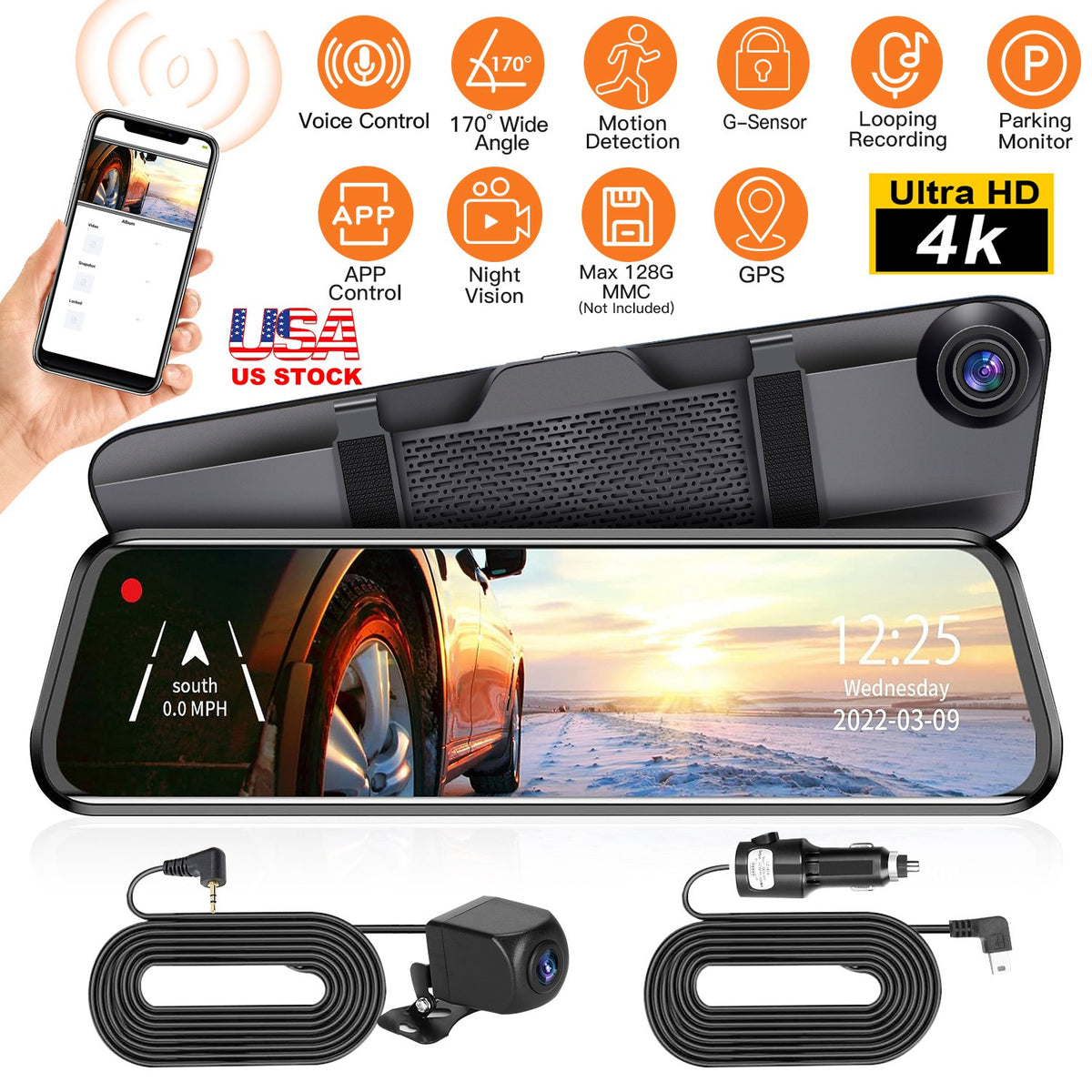 12-Inch Dual Lens Dash Cam with 4K Front & Rear Camera