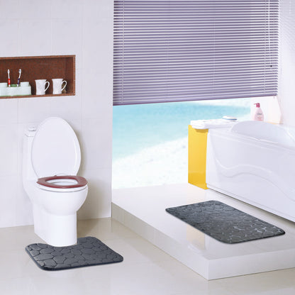 Bathroom Rug Set 2-Piece Non-Slip Flannel Pebble Pattern