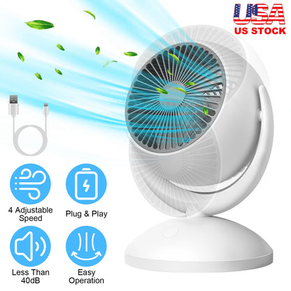 Rechargeable Desk Fan with 4 Speeds and Auto Oscillation