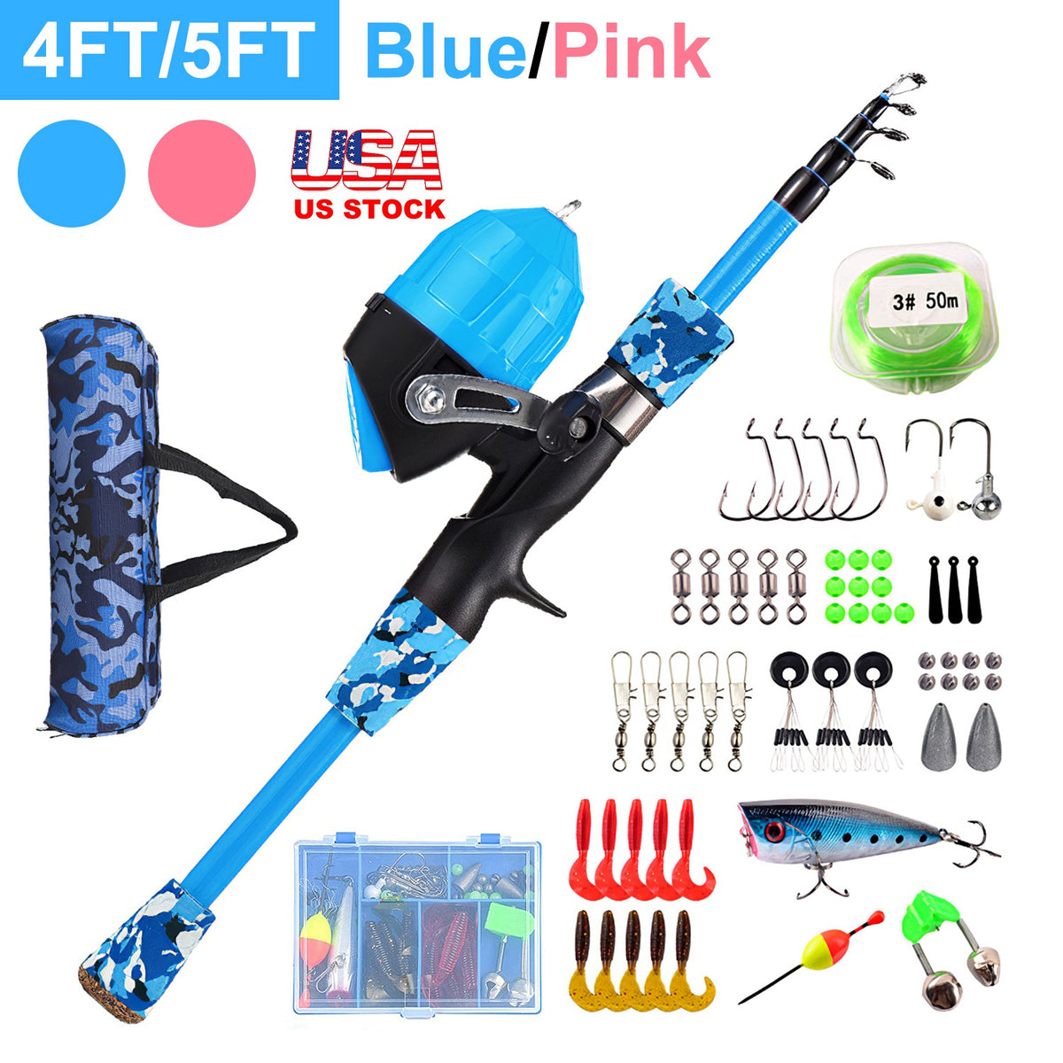 Kids Telescopic Fishing Rod and Reel Combo Starter Kit