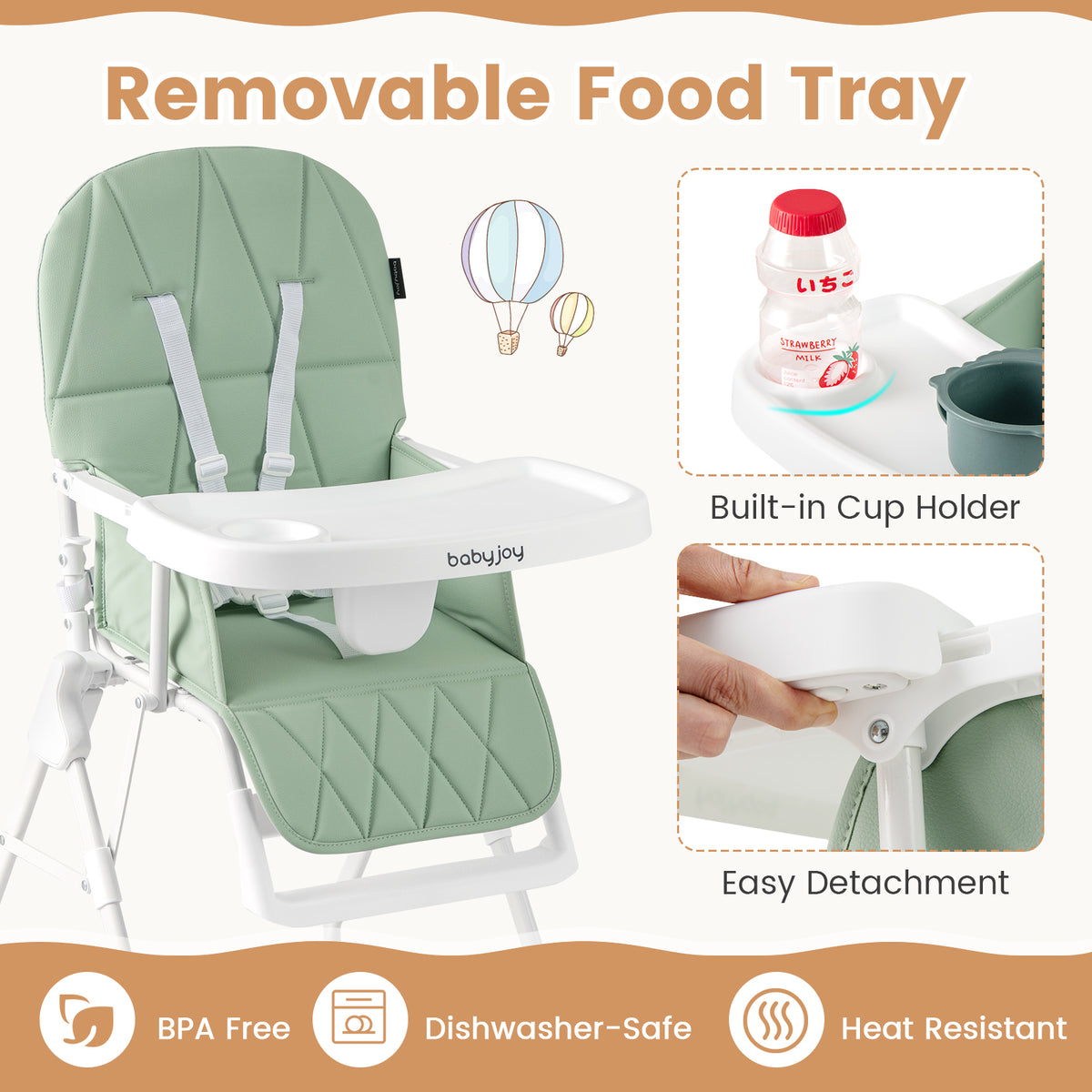 Compact Folding High Chair with Adjustable Tray