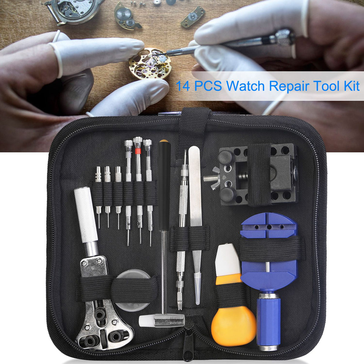 14 PCS Watch Repair Tool Kit Link Remover Watch Case Opener w/ Free Carrying Case