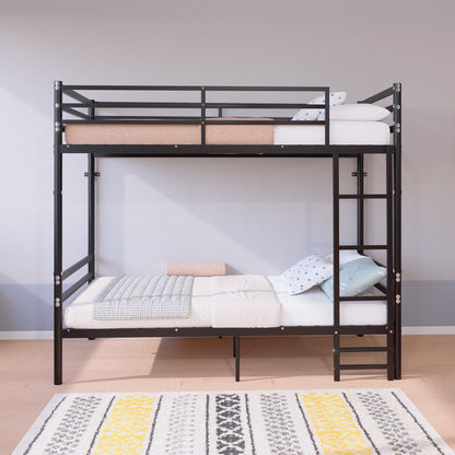 Twin Over Twin Metal Bunk Bed with Ladder and Guardrails