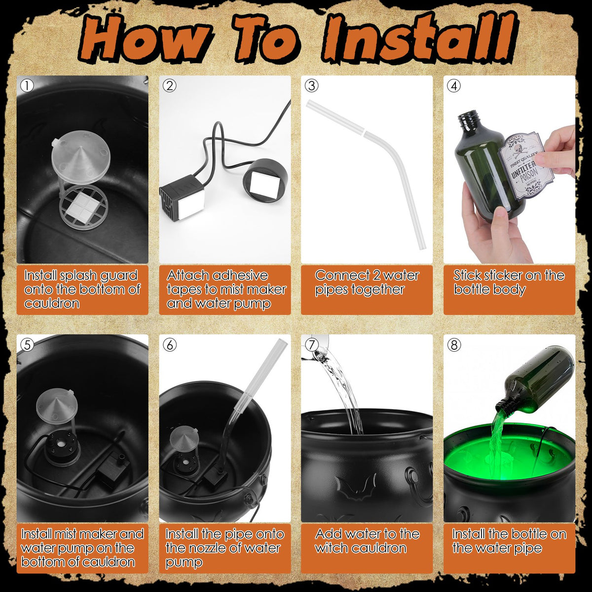 Floating Bottle Witch Cauldron with Mist Maker & Green Light